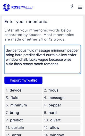 Open Wallet via
Mnemonic